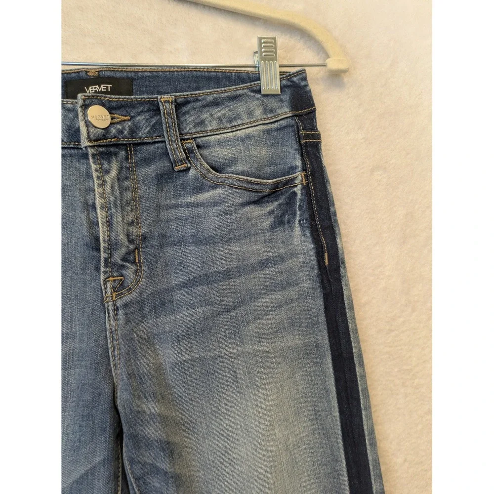 Vervet Women's Size‎ 26 Ankle Skinny Jeans Medium Wash Dark Side Stripe Raw Hem